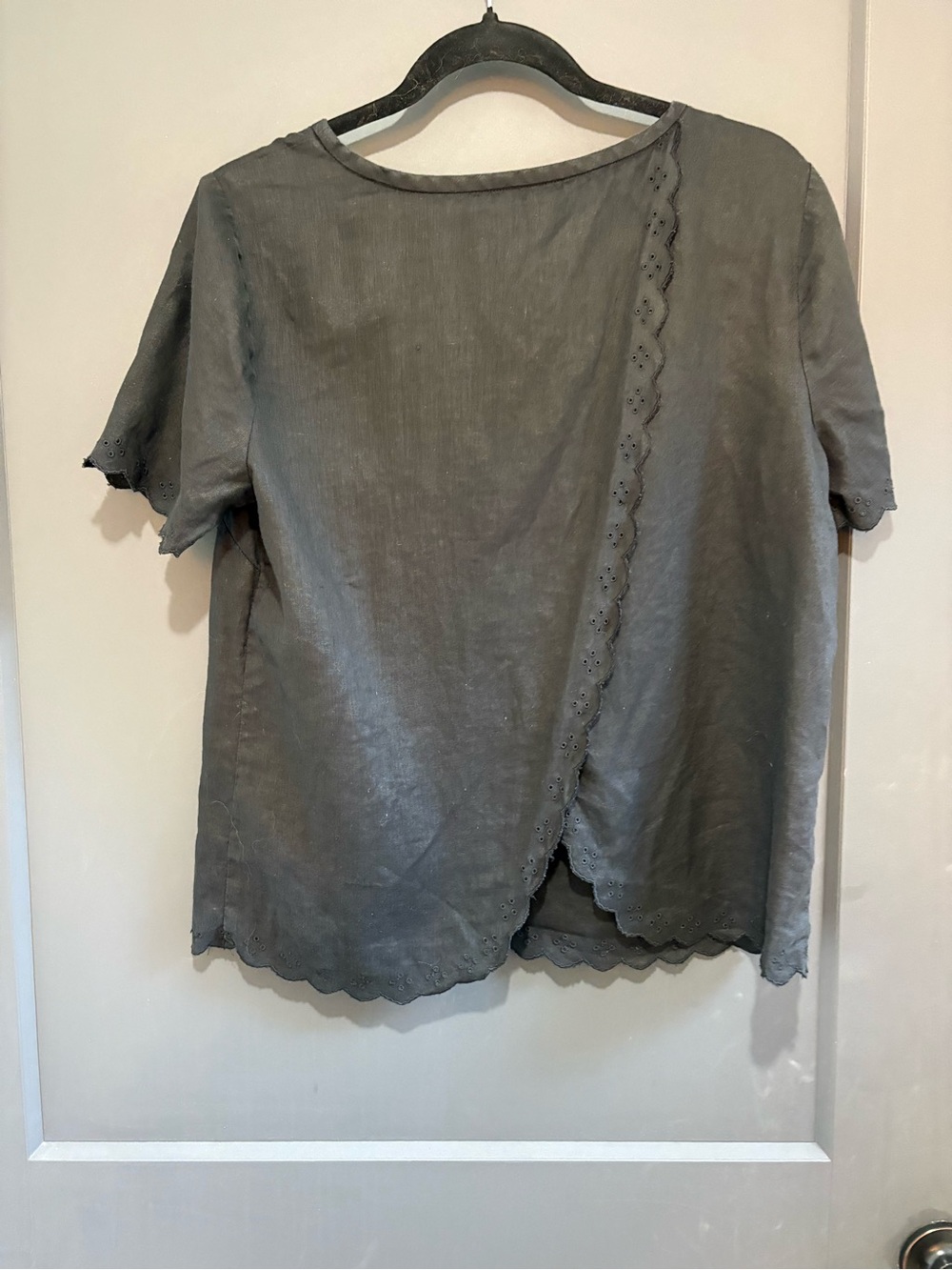 J. Crew Black Linen Eyelet-Trim Short Sleeve Top - Picture 5 of 6